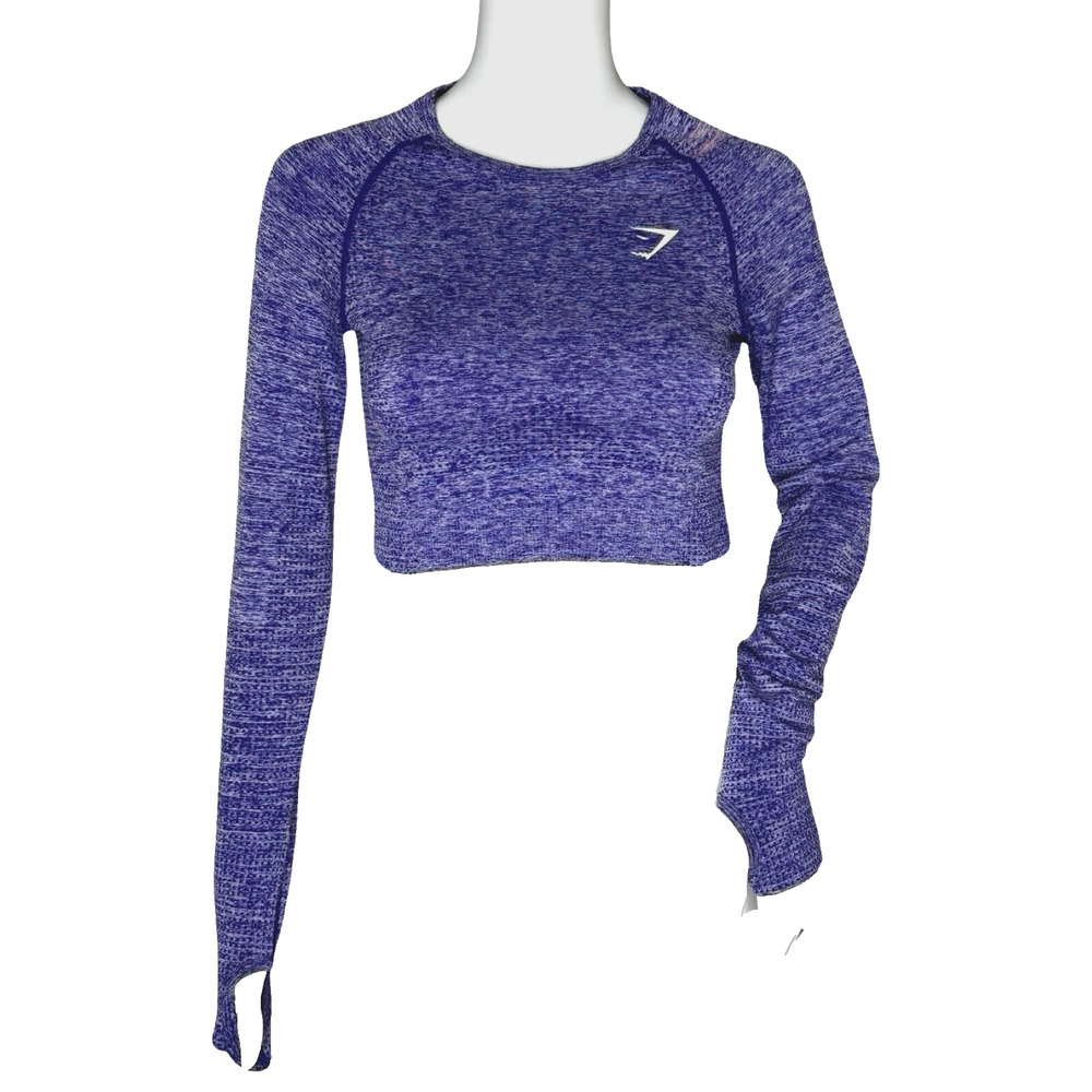 Gymshark Shirt Womens Medium Purple Seamless Crop Top Neutral Workout Athleisure